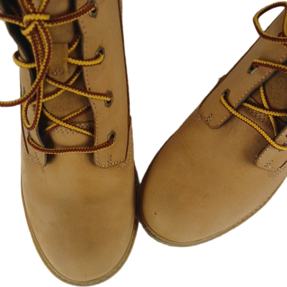 Timberland 8 Tan Brown Red Yellow Wedge Booties Ankle Boots Womens Laces Leather - Picture 7 of 16
